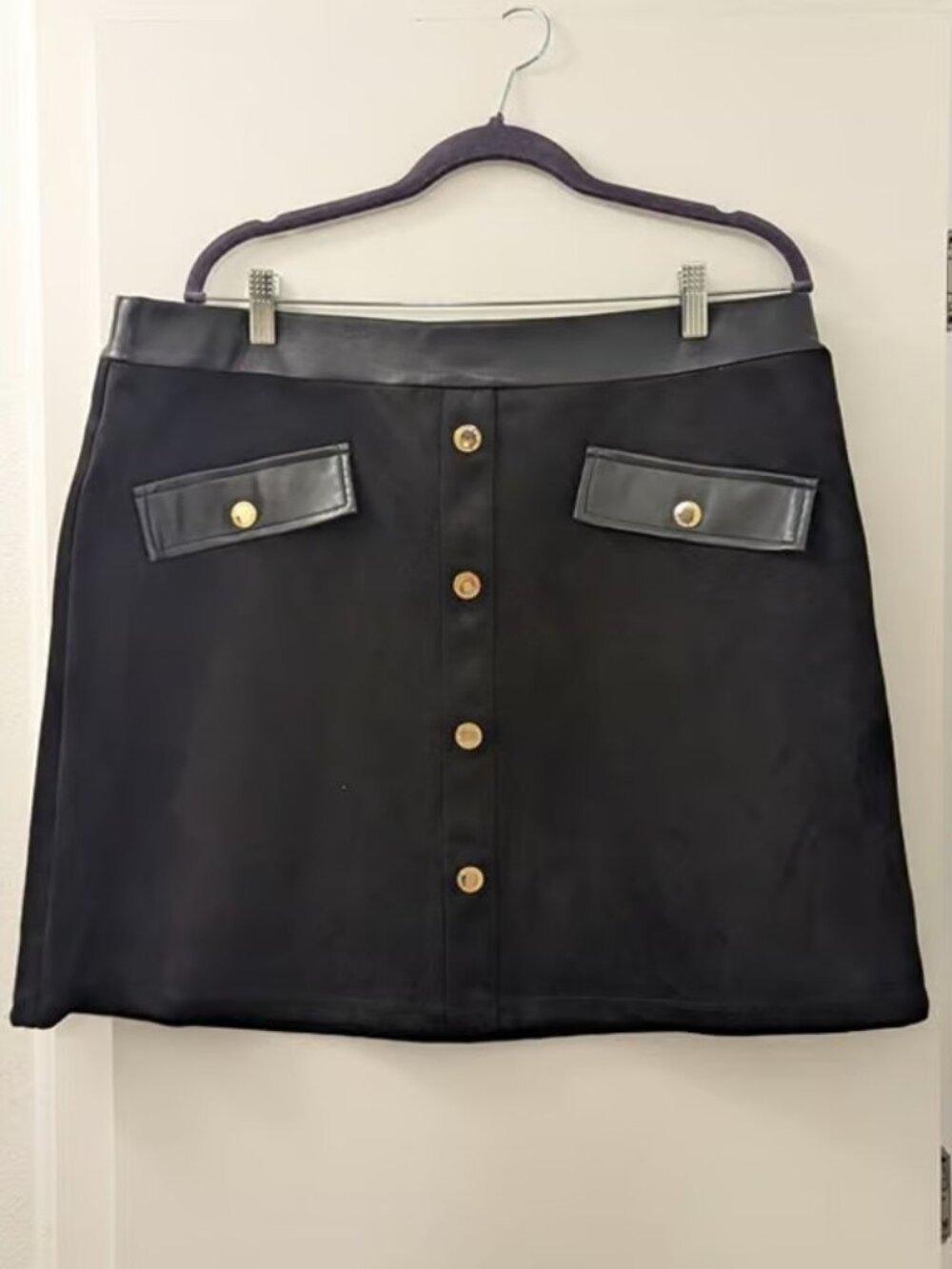 Marc New York Womens Black Button-Front Faux Leather Trim Skirt XL